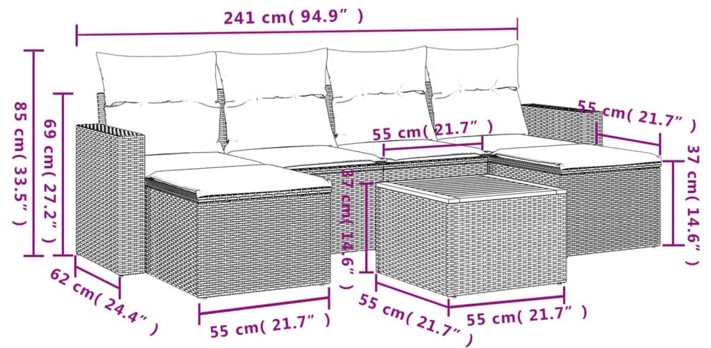 vidaXL Σαλόνι Κήπου Σετ 7 τεμ. Μπεζ Συνθετικό Ρατάν με Μαξιλάρια