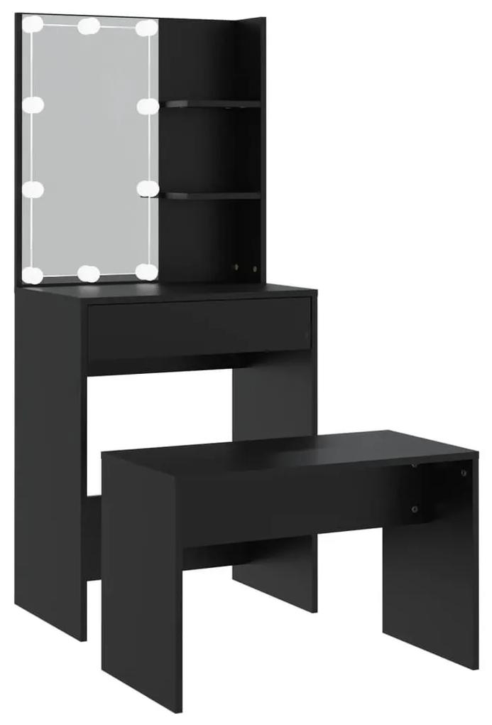 Μπουντουάρ Σετ με LED Μαύρο από Επεξεργασμένο Ξύλο - Μαύρο