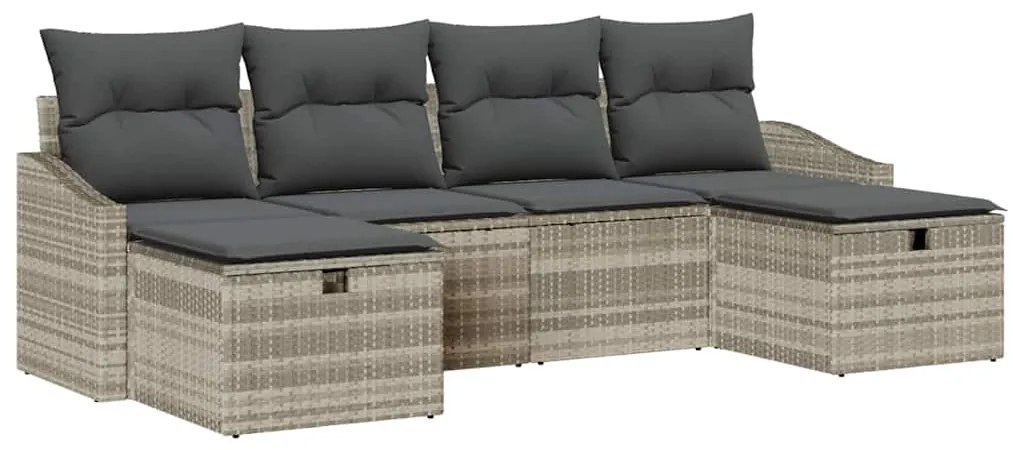 vidaXL Σετ Καναπέ Κήπου με μαξιλάρι 6 pcs Ανοιχτό γκρι Πολυ ράταν