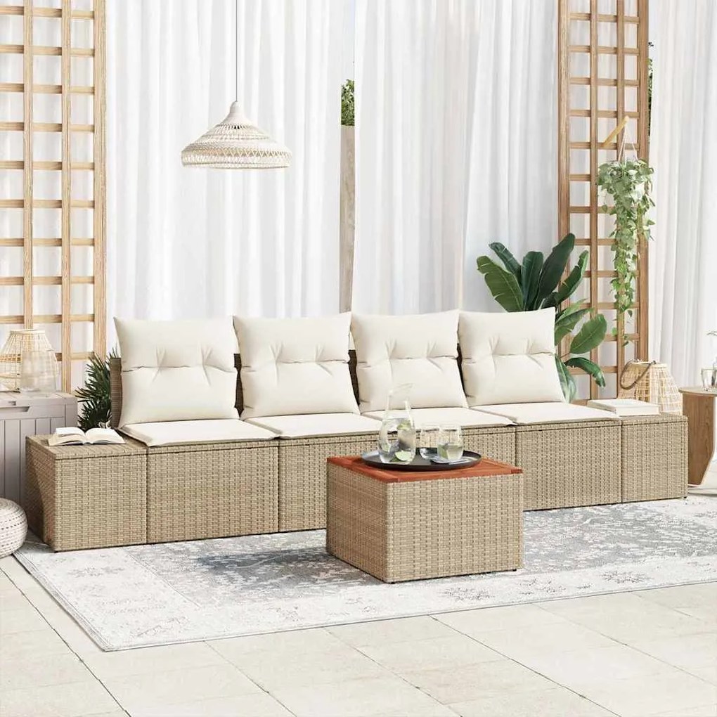 vidaXL Σετ Καναπέ Κήπου με μαξιλάρι 5 pcs Μπεζ Πολυ ράταν