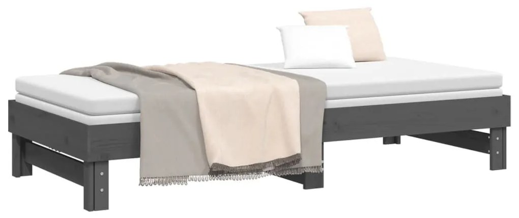 Καναπές Κρεβάτι Συρόμενος Γκρι 2x(100x200)εκ. Μασίφ Ξύλο Πεύκου - Γκρι