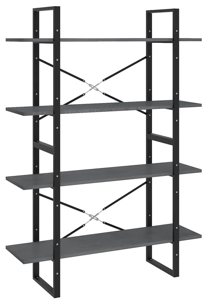 vidaXL Βιβλιοθήκη με 4 Ράφια Γκρι 100x30x140 εκ. από Μασίφ Ξύλο Πεύκου