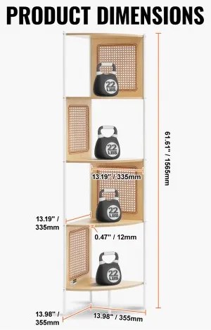 VEVOR Rattan Corner Bookshelf 5-Tier Bamboo Ladder Narrow Shelf Wall Corner Rack