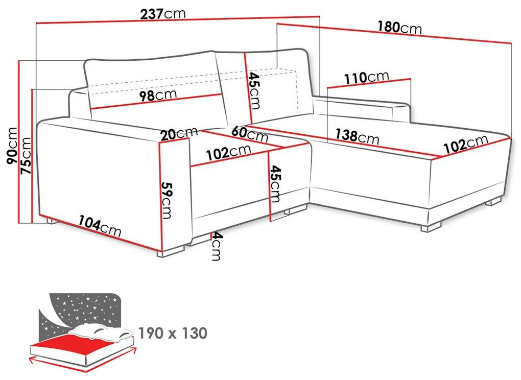 Γωνιακός Καναπές Columbus 204, Λειτουργία ύπνου, Αποθηκευτικός χώρος, 237x180x90cm, 101 kg, Πόδια: Ξύλο | Epipla1.gr