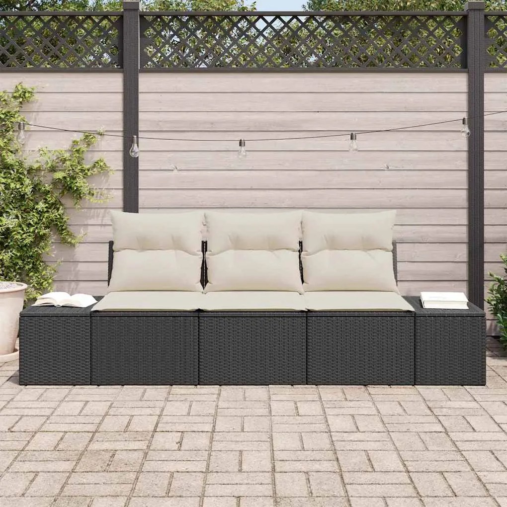 vidaXL Σετ Καναπέ Κήπου 3 pcs Μαύρο, Κρέμα Πολυ rattan, βαμμένο ατσάλι