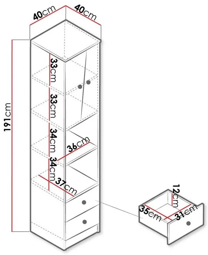 Βιβλιοθήκη Akron M104, Με συρτάρια, Με πόρτες, Πλαστικοποιημένη μοριοσανίδα, Ο αριθμός των θυρών: 2, Αριθμός συρταριών: 2, 191x40x40cm, 37 kg