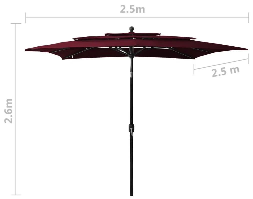 Ομπρέλα 3 Επιπέδων Μπορντό 2,5 x 2,5 μ. με Ιστό Αλουμινίου - Κόκκινο