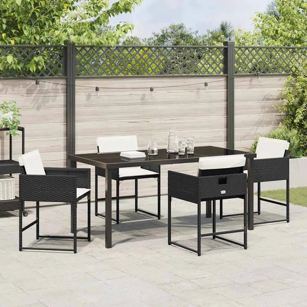 vidaXL Σέτ φαγητού για κήπο με μαξιλάρι 5 pcs Μαύρο Πολυ ράταν