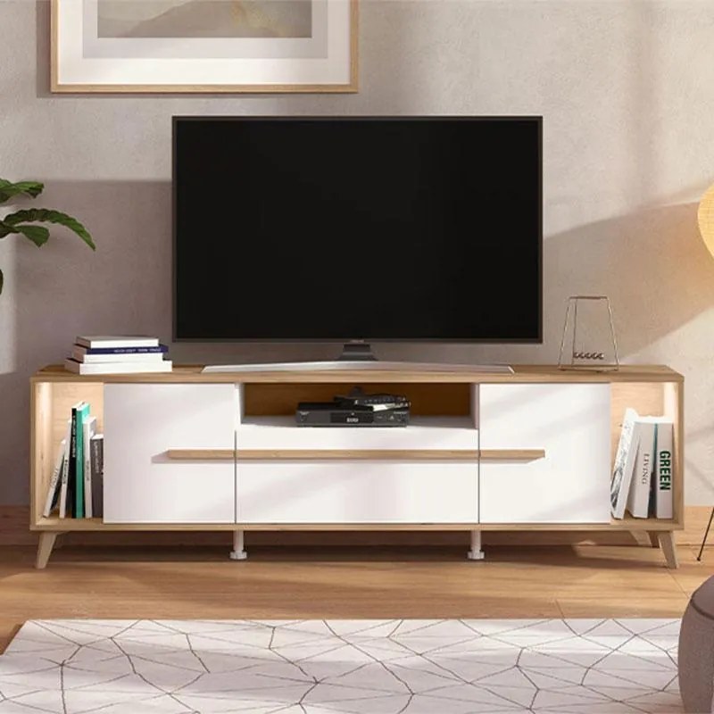 Έπιπλο Τηλεόρασης Orleans Artisan Oak - Λευκό - Λευκό Γυαλιστερό 189x40x52 εκ. 189x40x52 εκ.