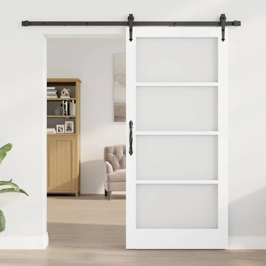 vidaXL Ολισθητή Πόρτα Χειροκίνητος Λευκό 93 x 202 cm Ξύλο και μέταλλο