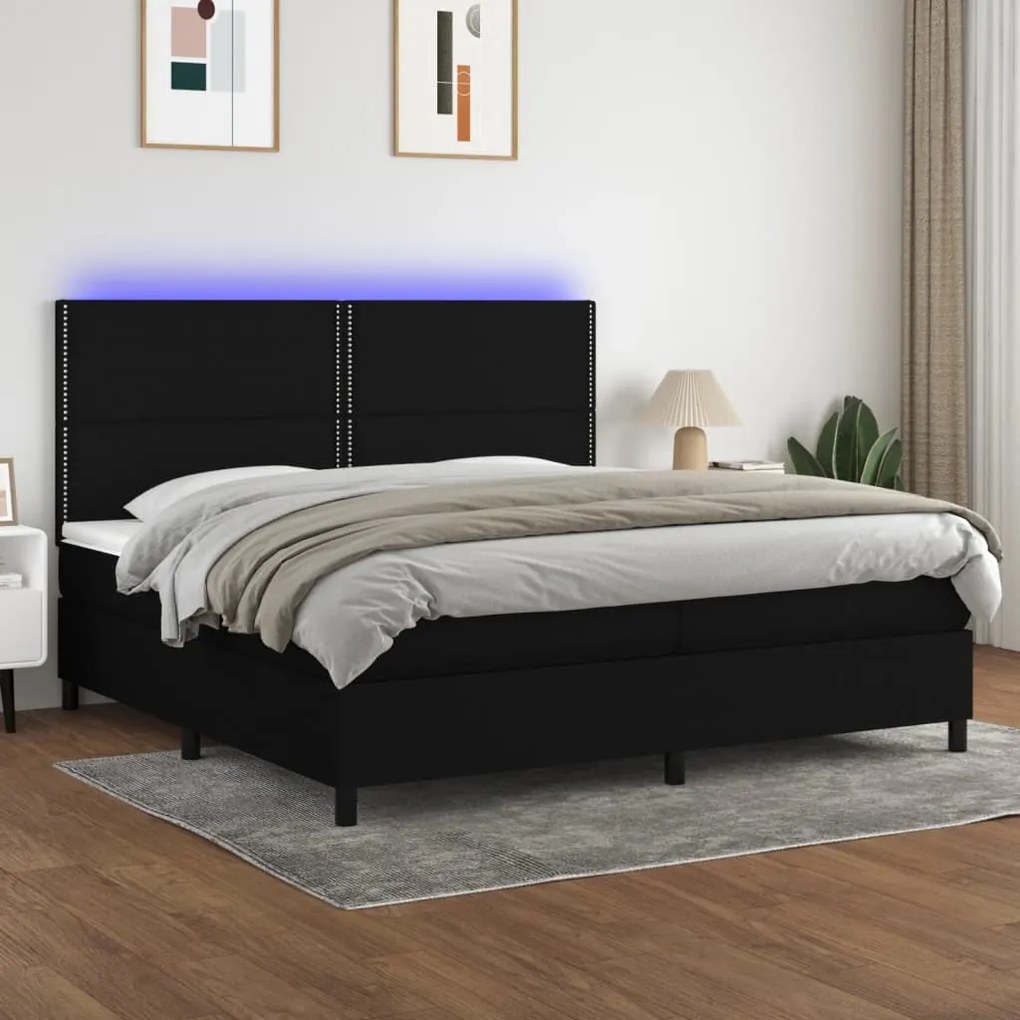 Κρεβάτι Boxspring με Στρώμα & LED Μαύρο 200x200 εκ. Υφασμάτινο
