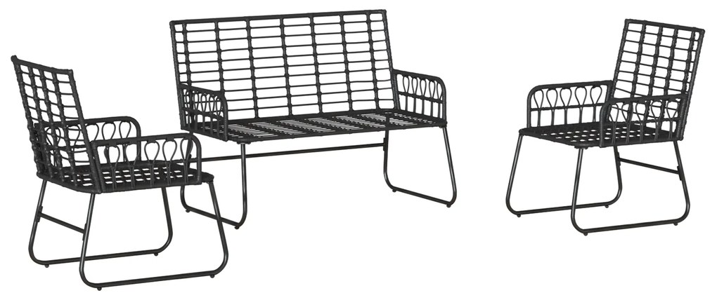 vidaXL Σέτ φαγητού για κήπο 3 pcs Μαύρο, Ανθρακί Πολυ rattan, ατσάλι