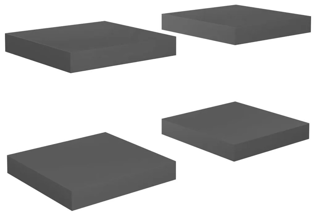 vidaXL Ράφια Τοίχου Γυαλιστερά Γκρι 4 Τεμάχια 23x23,5x3,8 εκ. MDF