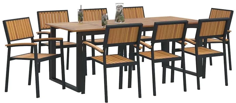vidaXL Σέτ φαγητού για κήπο 9 pcs Μαύρο και καφέ 200 x 90 x 75 cm