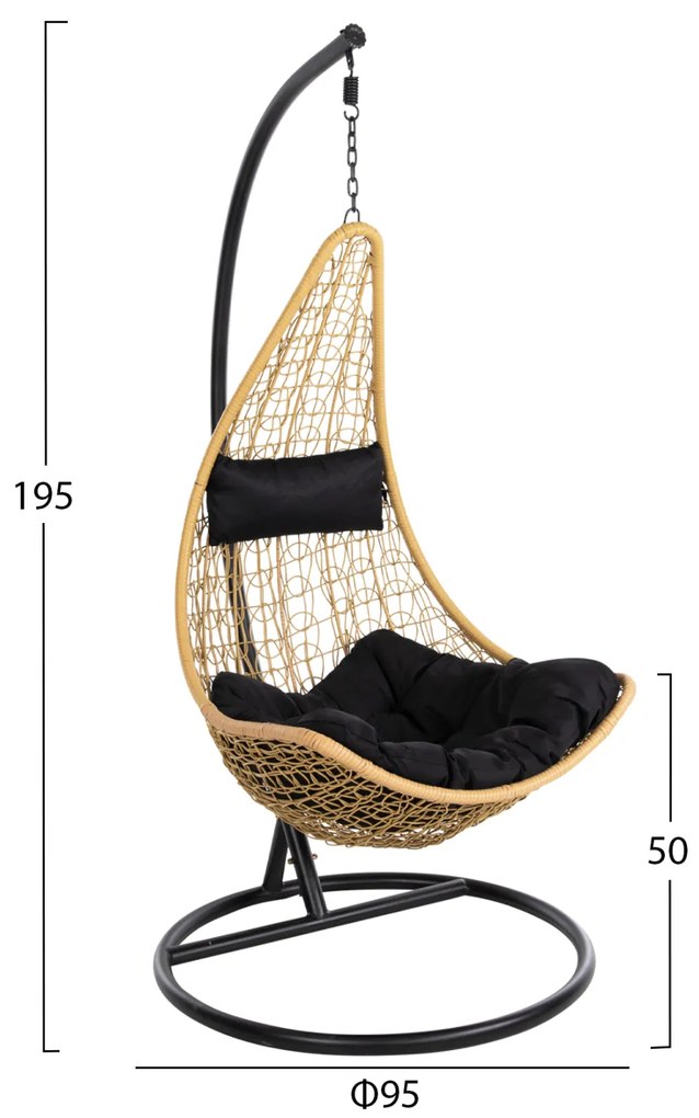 ΚΡΕΜΑΣΤΗ ΠΟΛΥΘΡΟΝΑ ΦΩΛΙΑ MILLIE HM5996.04 ΜΕΤΑΛΛΟ ΜΑΥΡΟ-ΣΥΝΘ.RATTAN ΜΠΕΖ Φ95x195Υεκ.