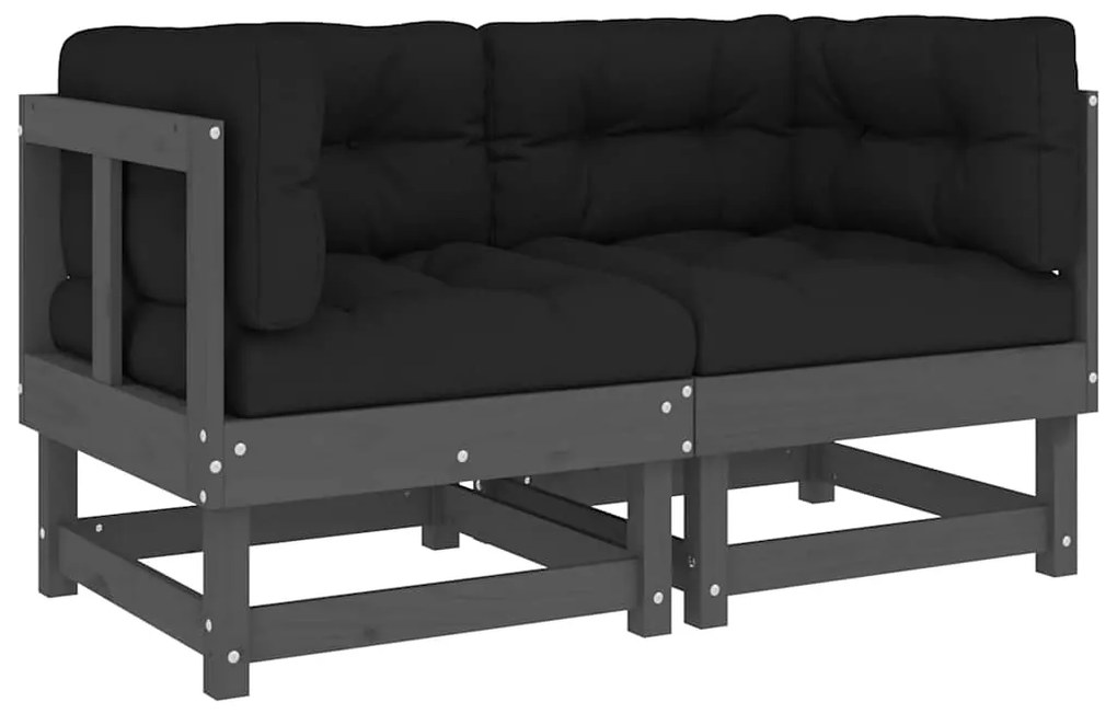 vidaXL Καναπέδες Γωνιακοί με Μαξιλάρια 2 τεμ. Γκρι Μασίφ Ξύλο Πεύκου