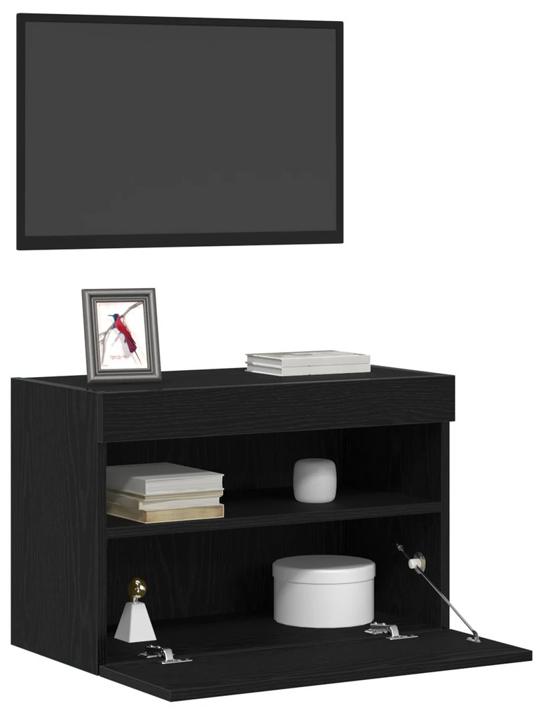 vidaXL Ντουλάπα Τοίχου για TV με Φωτιστικά LED Μαύρη Δρυς 60x30x40 εκ.