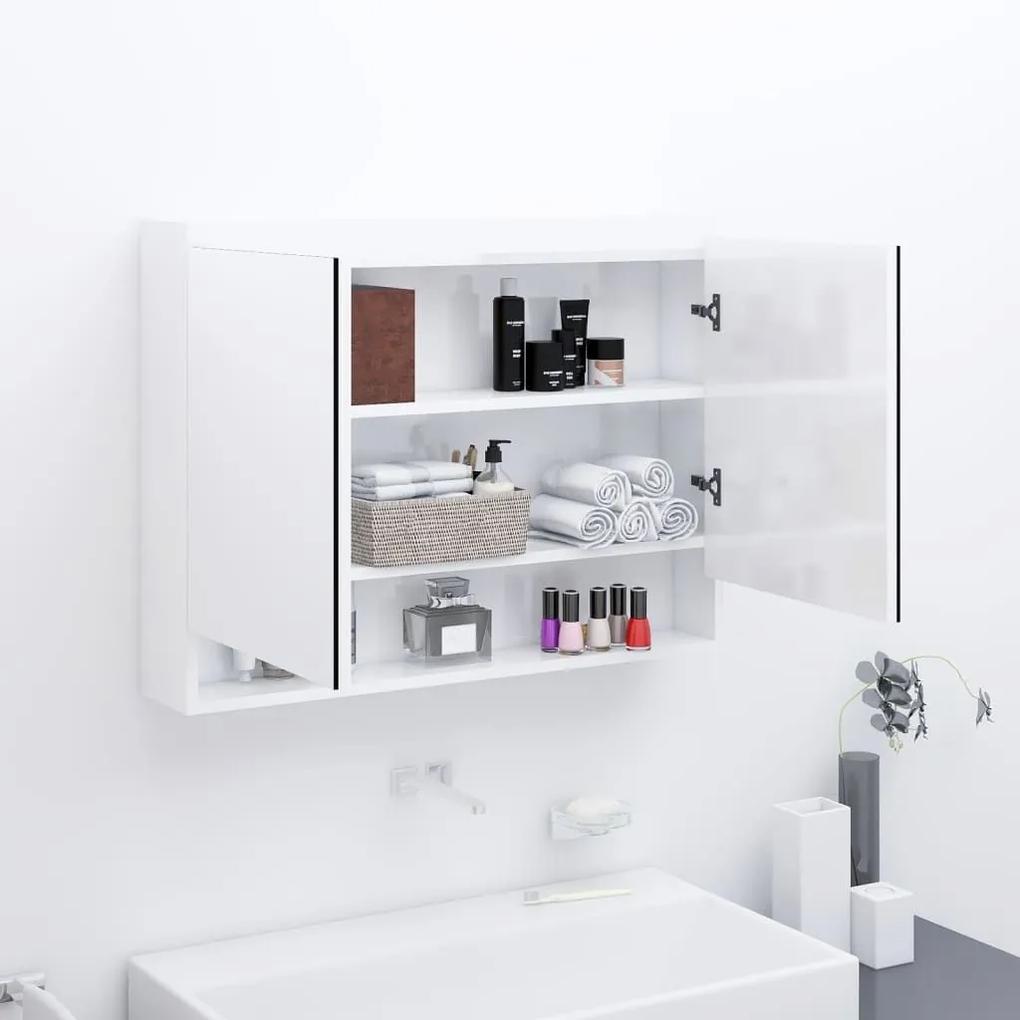 Ντουλάπι Μπάνιου με Καθρέφτη 80x15x60 εκ. Λαμπερό Λευκό από MDF - Λευκό