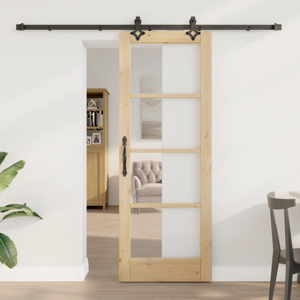 vidaXL Συρόμενη Πόρτα με Σετ Υλικών 73.5x198.5 εκ. Συμπαγές Ξύλο Πεύκο