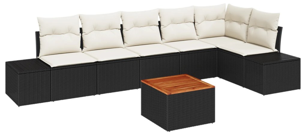 vidaXL Σετ Καναπέ Κήπου 7 pcs Μαύρος, λευκός Ρατάν, Πολυεστέρας