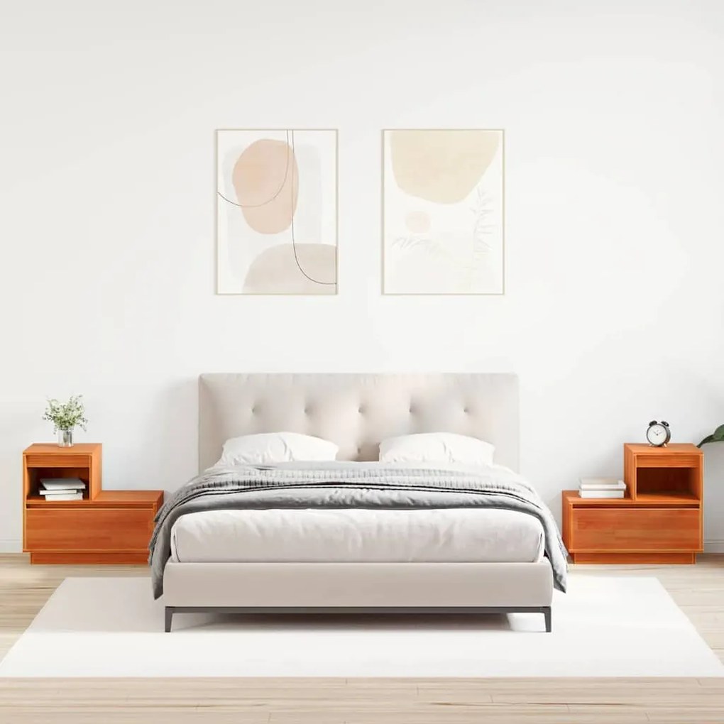 vidaXL Κομοδίνο 2 pcs Καφέ κεριού 60 x 34 x 51 εκ. Μασίφ ξύλο πεύκου