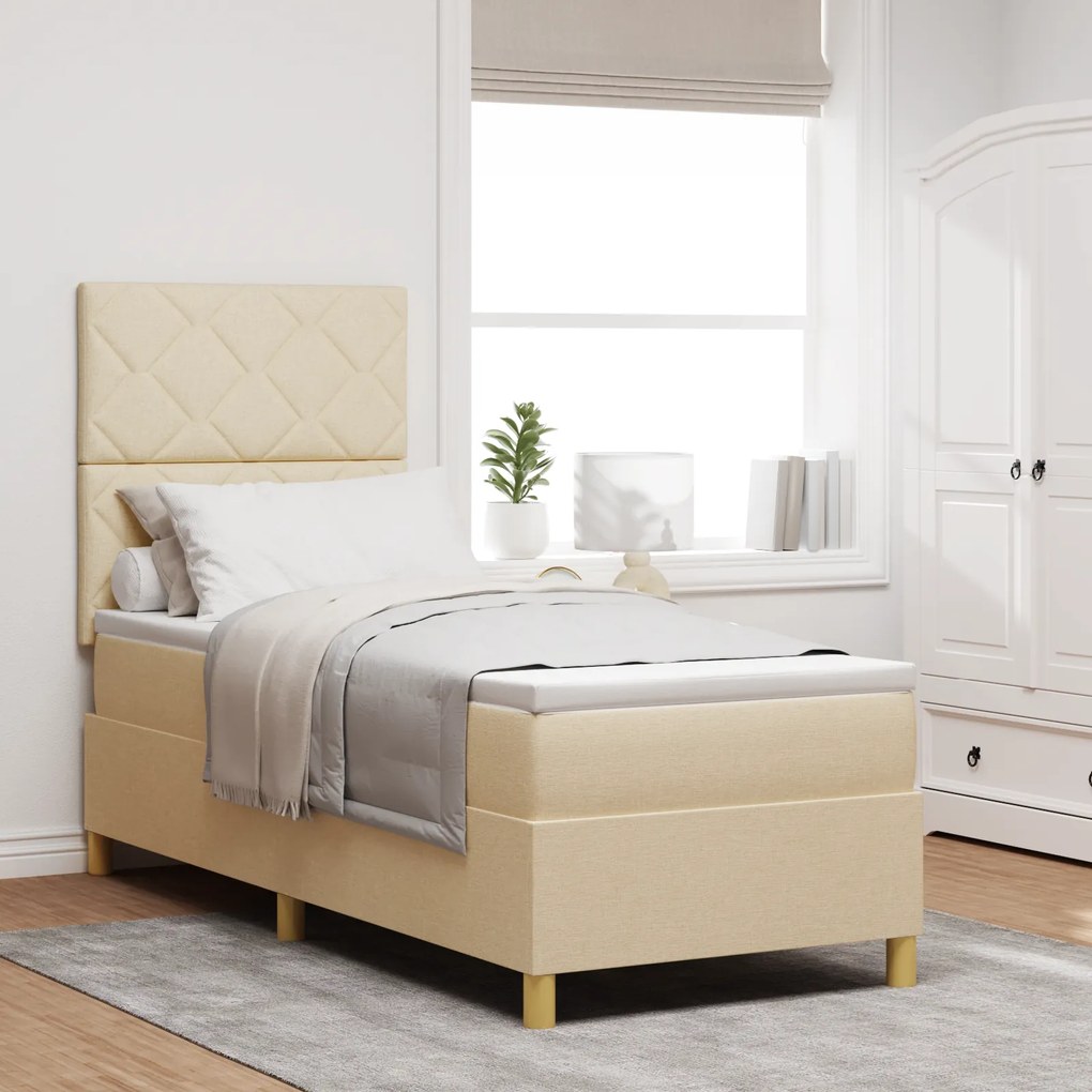 vidaXL Κρεβάτι με ελατήρια με στρώμα Κρεμ 80 x 200 cm ύφασμα