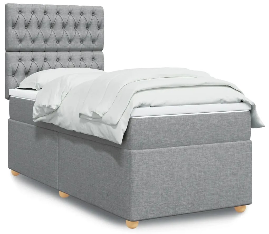 vidaXL Κρεβάτι Boxspring με Στρώμα Ανοιχτό Γκρι 90x200 εκ. Υφασμάτινο