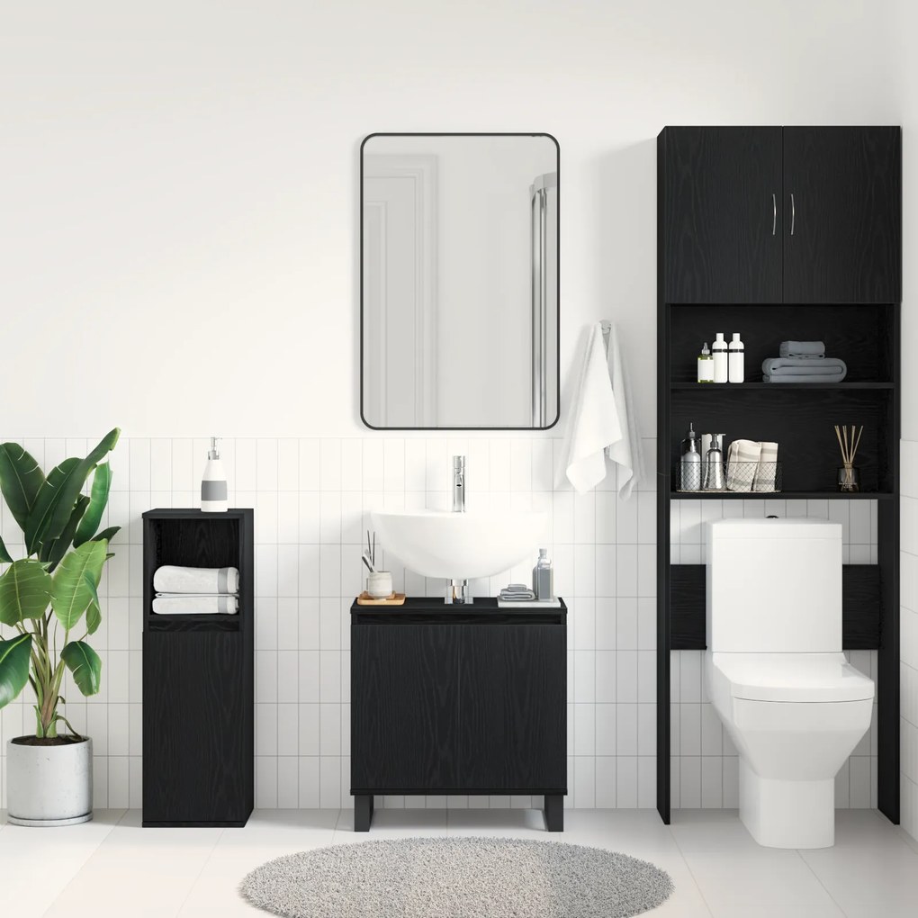 vidaXL Νιπτήρας Μπάνιου Μαύρο Δρυς 58x33x60 εκ. Επεξεργασμένο ξύλο