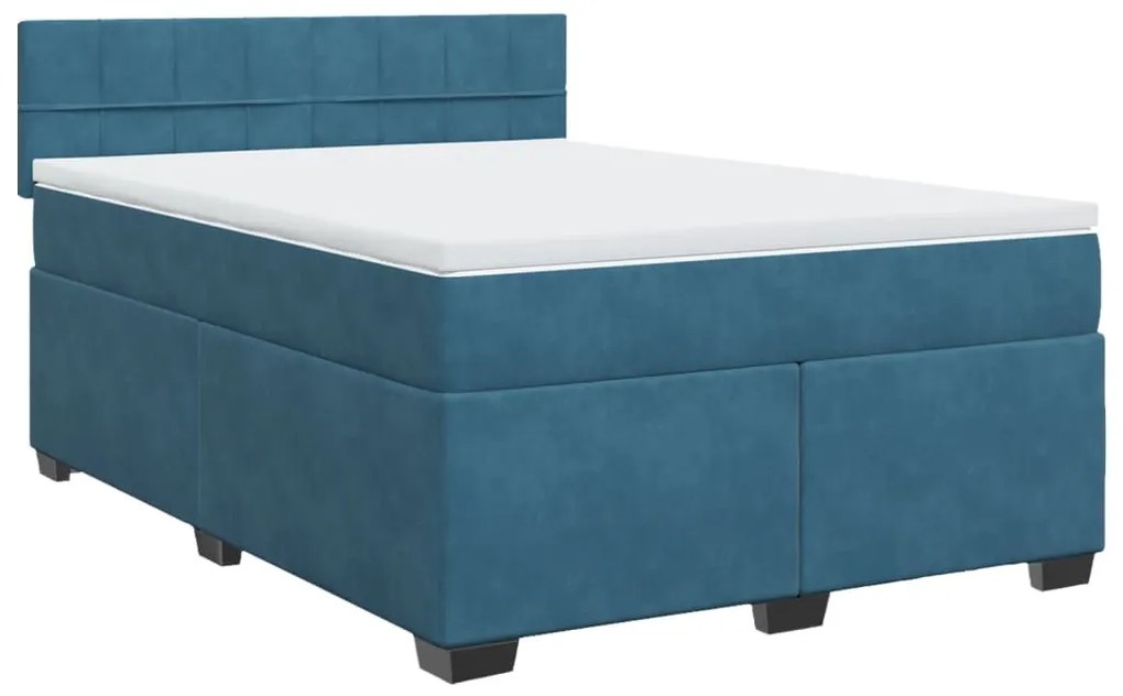 vidaXL Κρεβάτι Boxspring με Στρώμα Μπλε 140x190 εκ. Βελούδινο