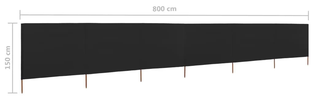 vidaXL Προστατευτικό Αέρα με 6 Πάνελ Μαύρο 800 x 120 εκ. Υφασμάτινο