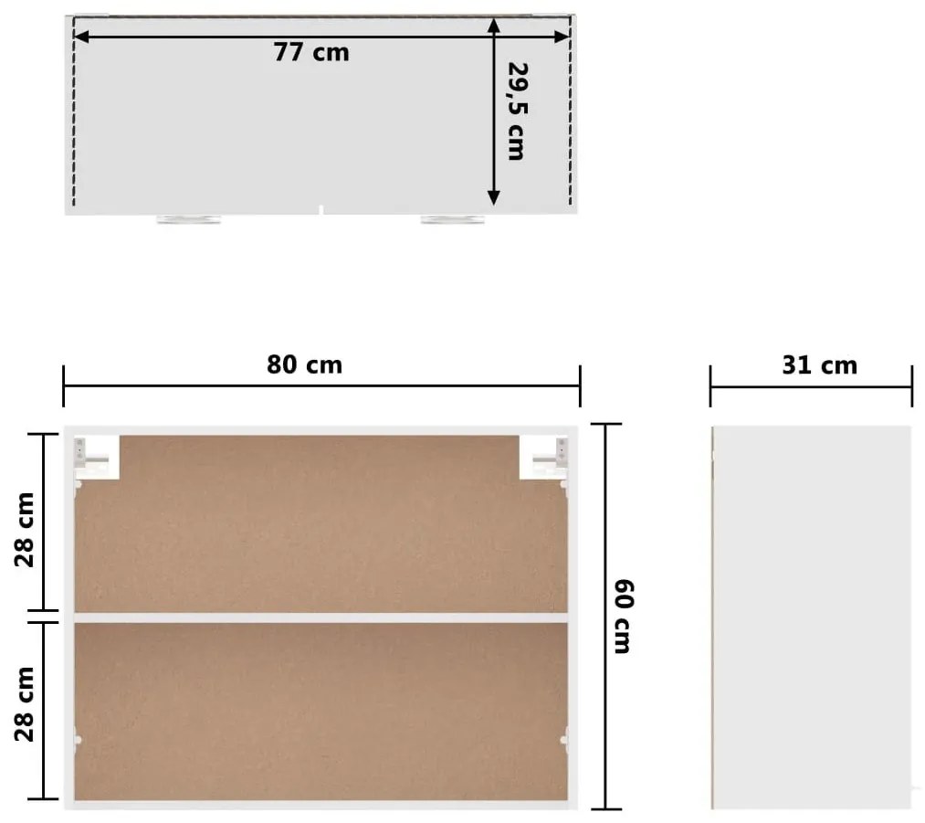 Ντουλάπι Κρεμαστό Λευκό 80 x 31 x 60 εκ. από Επεξ. Ξύλο - Λευκό