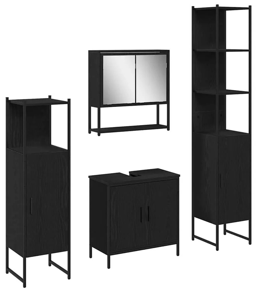 vidaXL Σετ Επίπλων Μπάνιου με πόρτα 4 pcs Μαύρο 33 x 33 x 185.5 εκ