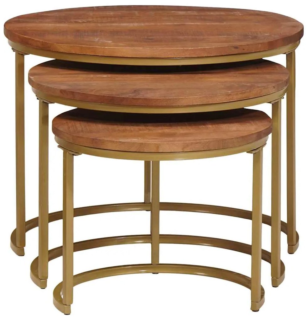 vidaXL Τραπεζάκια Καφέ Στερεών 3 pcs Μασίφ ξύλο μάνγκο και χάλυβας