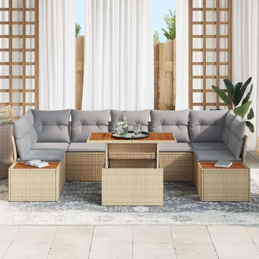 vidaXL Σέτ φαγητού για κήπο 8 pcs Μπεζ, Γκρι 100 x 55 x 73 εκ