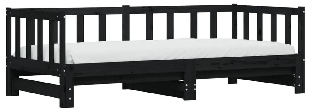 vidaXL Καναπές Κρεβάτι Συρόμενος Μαύρος 90 x 200 εκ. Μασίφ Ξύλο Πεύκου