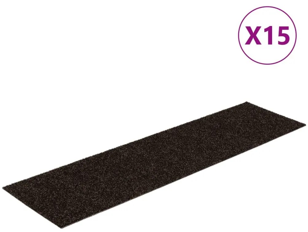 vidaXL Πατάκια Σκάλας Αυτοκόλλητα Ορθογώνια 15 τεμ. Σκ. Καφέ 76x20 εκ.