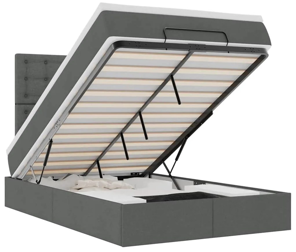 vidaXL Οθωμανικό κρεβάτι με στρώμα & LEDs Σκούρο γκρι 120x200cm Ύφασμα