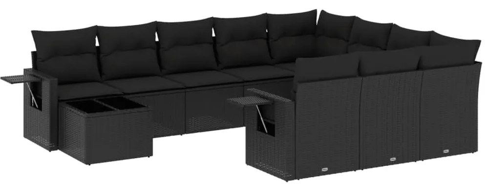 vidaXL Σαλόνι Κήπου Σετ 11 Τεμαχίων Μαύρο Συνθετικό Ρατάν με Μαξιλάρια