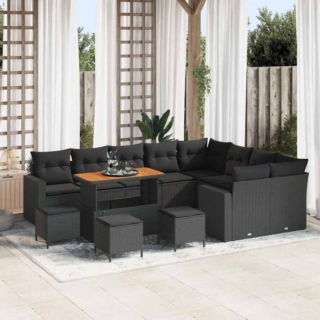 vidaXL Σετ Καναπέ Κήπου 13 pcs Μαύρο συνθετικό ρατάν
