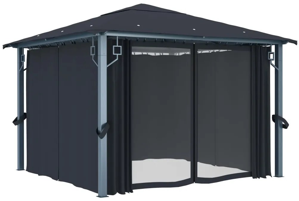 vidaXL Κιόσκι με Κουρτίνα Ανθρακί 300 x 300 εκ. Αλουμινίου