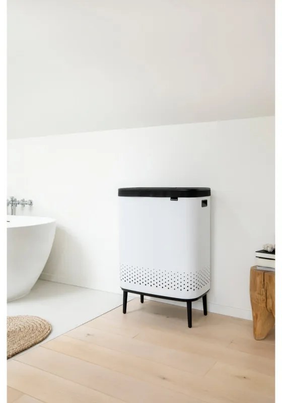 Καλάθι πλυσίματος Brabantia Bo 1004176, 2x45 l, Πλήρωση χωρίς άνοιγμα, οπές εξαερισμού, ρυθμιζόμενα πόδια, Λευκό