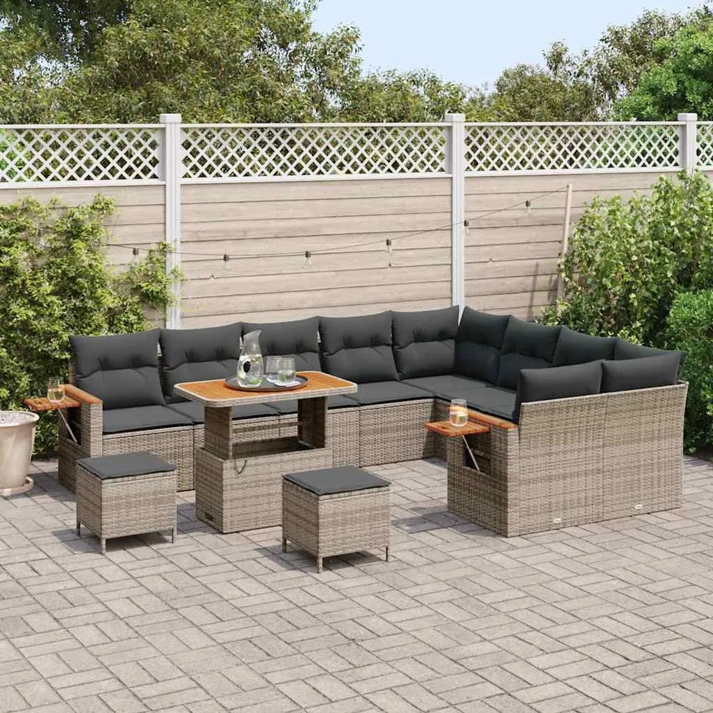 vidaXL Σετ Καναπέ Κήπου με μαξιλάρι 12 pcs Γκρι 90 x 55 x 71 cm