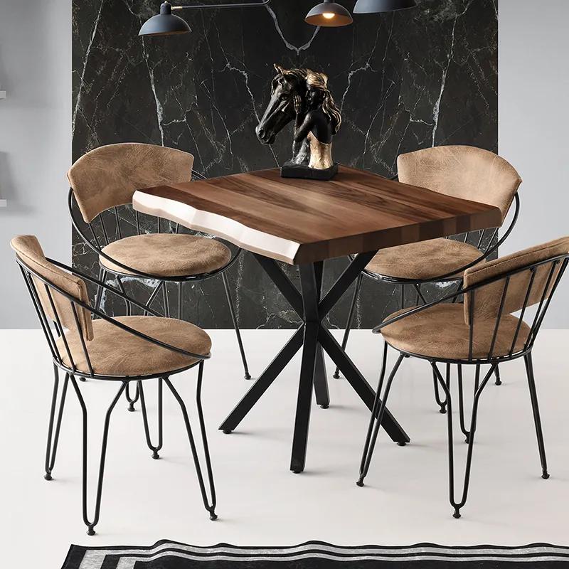 Artekko Safir Τραπέζι MDF με Εφέ Κορμού Καφέ και Μεταλλικά Μαύρα Πόδια (80x80x75)cm