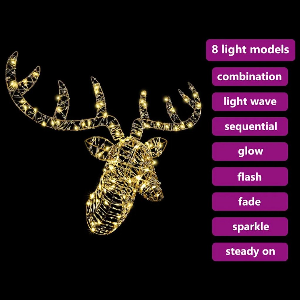 vidaXL Έλκηθρο με Ελάφια με 140 LED Θερμό λευκό 60 cm Ρατάν