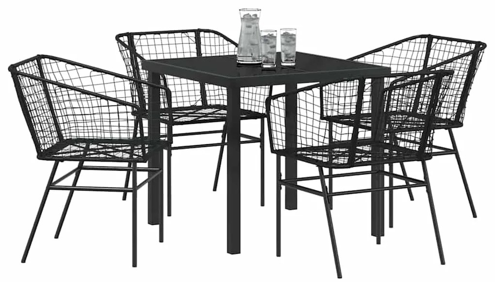 vidaXL Σέτ φαγητού για κήπο 5 pcs Μαύρο συνθετικό ρατάν