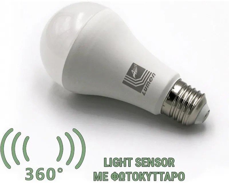 Adeleq Led Λάμπα Αχλάδι Ε27 12W Με Φωτοκύτταρο Μέρας-Νύχτας Λευκό 13-27121