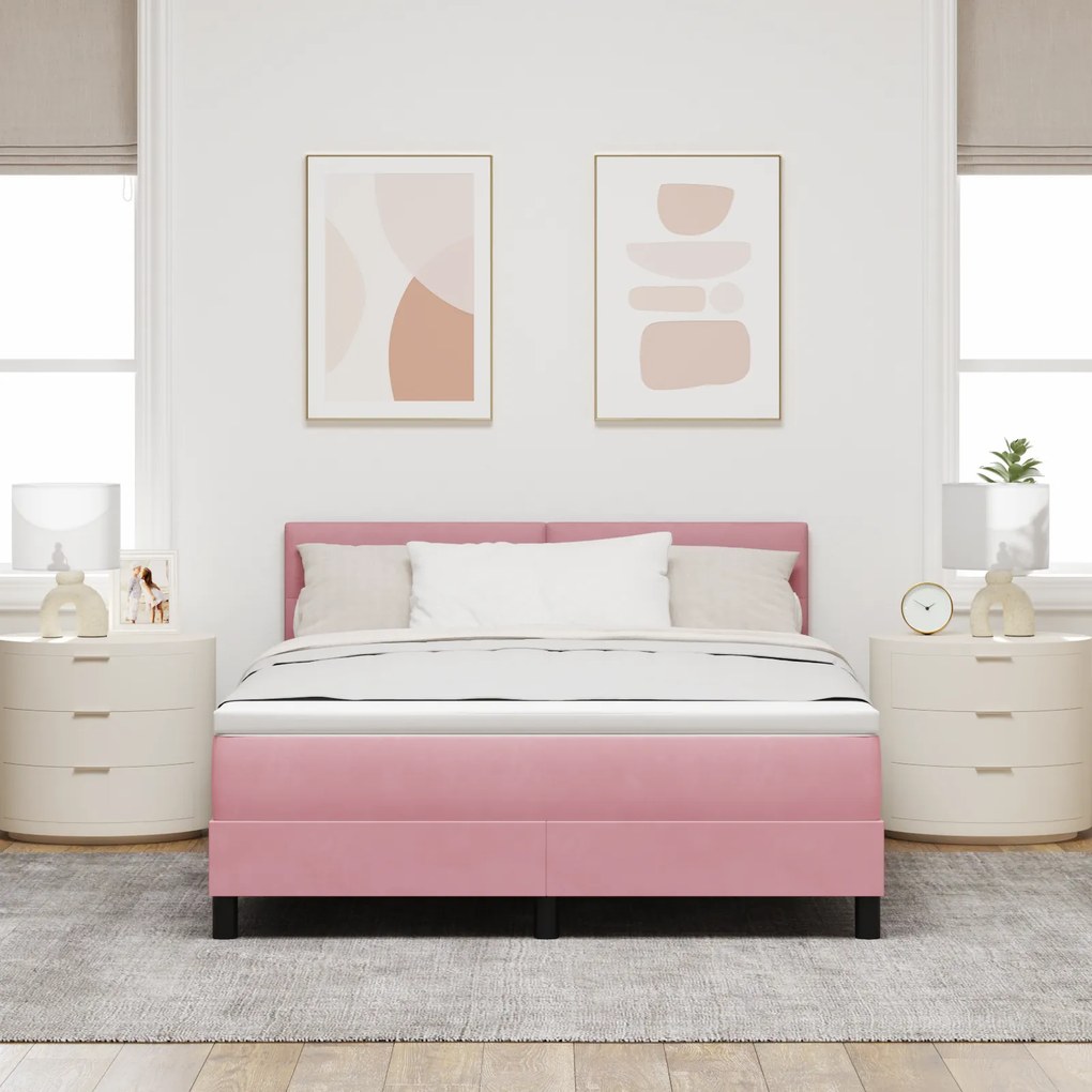 vidaXL κρεβάτι box spring με στρώμα Ροζ 140x200 εκ. Βελούδο