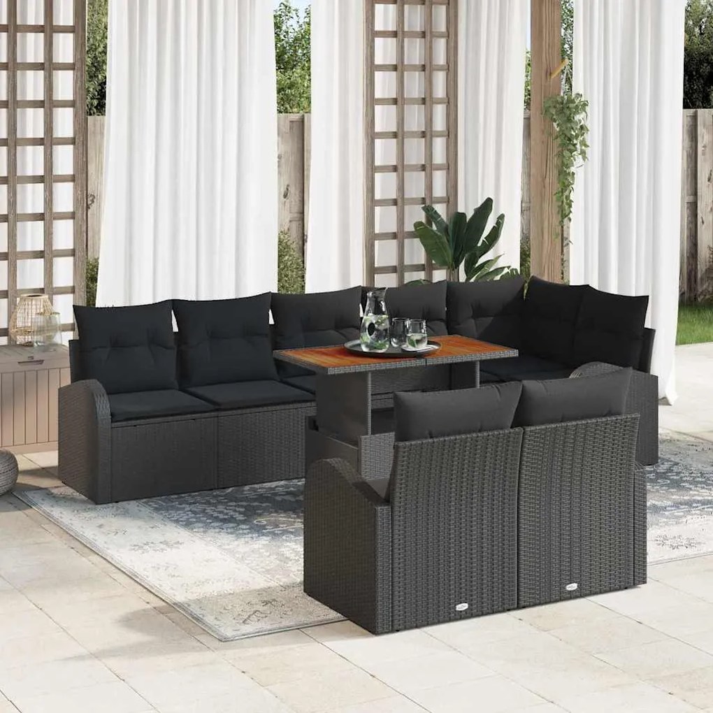 vidaXL Σετ Καναπέ Κήπου με μαξιλάρι 9 pcs Μαύρο 100 x 55 x 73 εκ