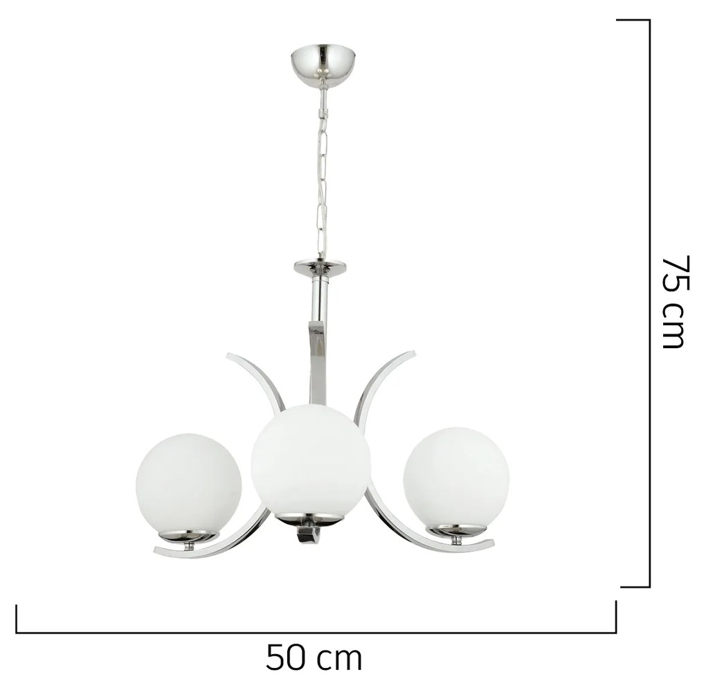 Φωτιστικό Κρεμαστό LACERTA Τρίφωτο Ασημί/Λευκό Μέταλλο/Γυαλί 50x75cm - ArteLibre