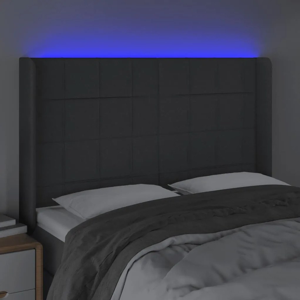Κεφαλάρι Κρεβατιού LED Σκούρο Γκρι 147x16x118/128εκ. Υφασμάτινο 3124047